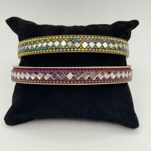 Vintage Indian Mirror Work Bangle Bracelet Set | Handcrafted Stack (2)